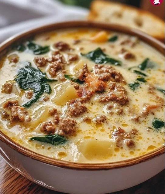 Käsesuppe mit Hackfleisch in einer Schüssel serviert