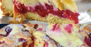 Delikater Kirschenpuddingkuchen mit saftigen Kirschen und Puddingcreme