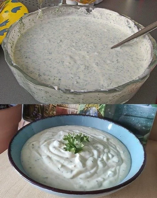Frisches Kräuterdressing für Salate und Gerichte, zubereitet aus natürlichen Zutaten.