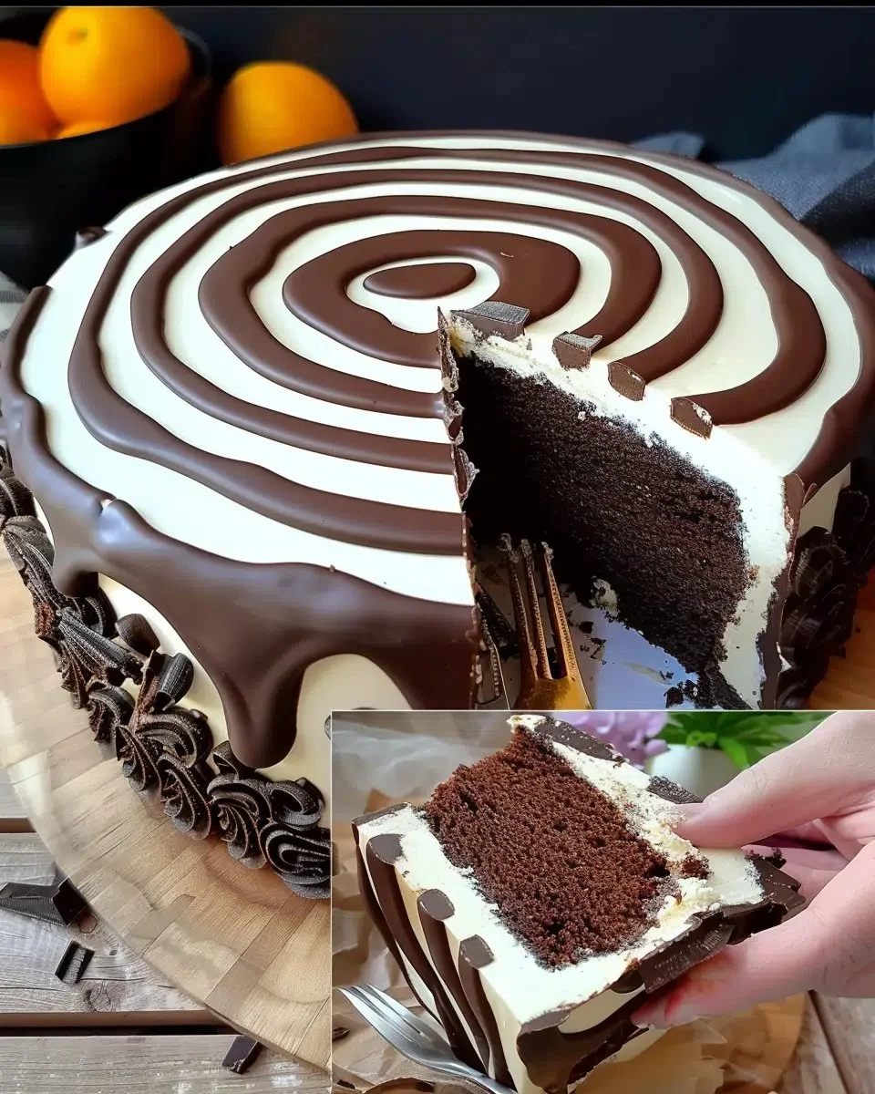 Saftiger Joghurt Kuchen mit Schokolade auf einem Tisch serviert