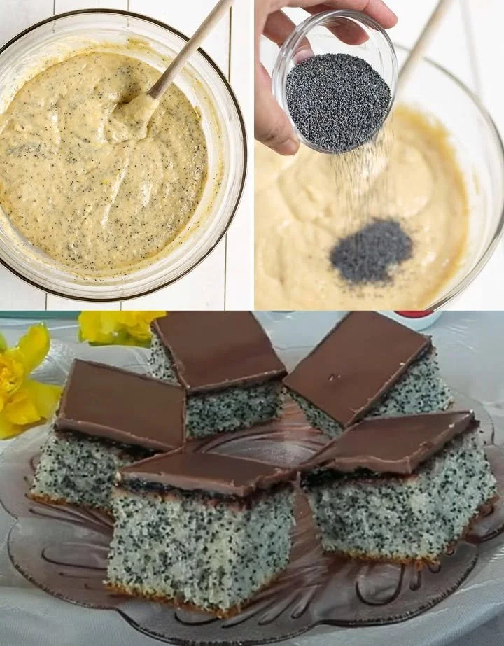 Mohnkuchen ohne Mixer, frisch gebacken und serviert auf einem Teller