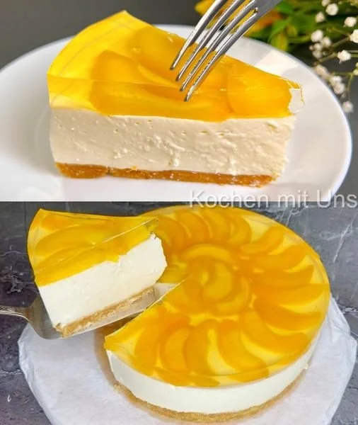 Leckerer No Bake Quark Kuchen mit frischen Früchten und Sahne