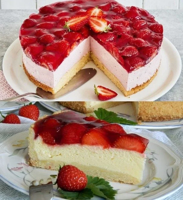 No Bake Strawberry Cheesecake mit frischen Erdbeeren und cremigem Käse