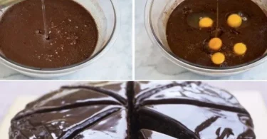 Leckerer Nusskuchen mit Walnüssen und Schokolade auf einem weißen Teller