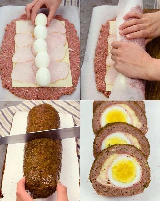 Traditionelles Rezept für Omas Falscher Hase Gericht auf einem rustikalen Tisch.