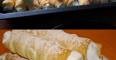 Schaumrollen mit Vanillecreme auf einem Teller präsentiert