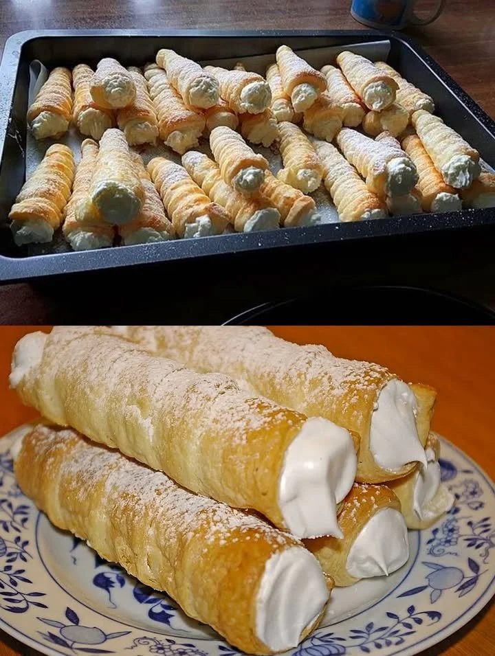 Schaumrollen mit Vanillecreme auf einem Teller präsentiert