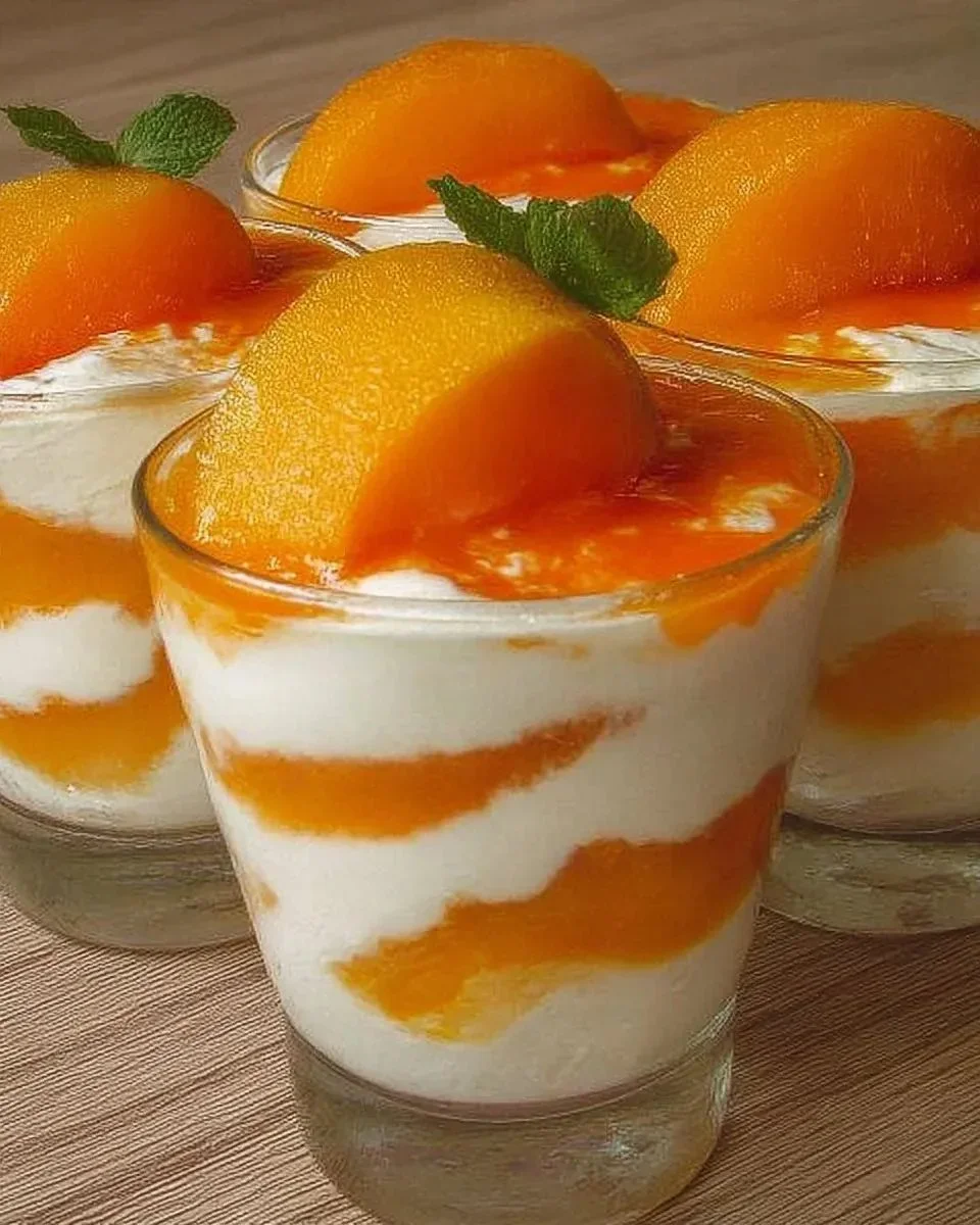 Eine köstliche Pfirsichcreme in einer Dessertschale