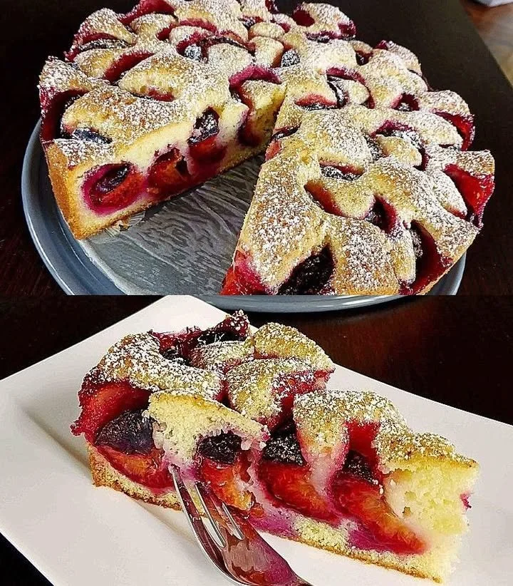 Saftiger Pflaumenkuchen mit frischen Pflaumen und goldbraunem Teig