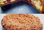 Leckerer Quark Streuselkuchen mit Streuseln auf einem Teller