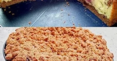 Leckerer Quark Streuselkuchen mit Streuseln auf einem Teller