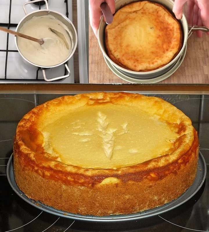Saftiger Rahmkuchen auf einem Teller mit frischen Früchten dekortiert