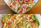 Leckerer Reisgemüsesalat mit frischem Gemüse und gesunden Zutaten