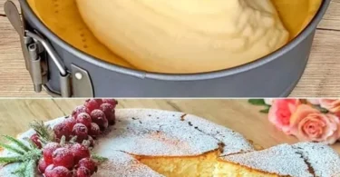 Ein appetitlicher Ricotta-Kuchen auf einem Teller, frisch aus dem Ofen.