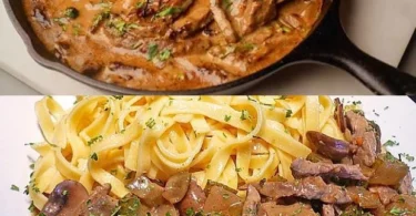 Köstliches Rindfleisch Stroganoff auf einem Teller serviert
