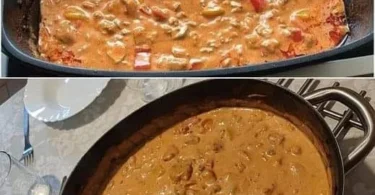 Schnell gekochter Mafia Topf mit Gemüse und Fleisch in einem Topf zubereitet.