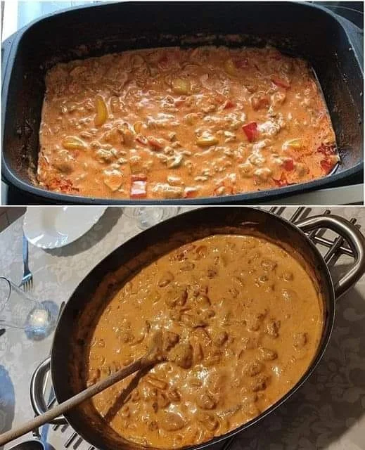 Schnell gekochter Mafia Topf mit Gemüse und Fleisch in einem Topf zubereitet.