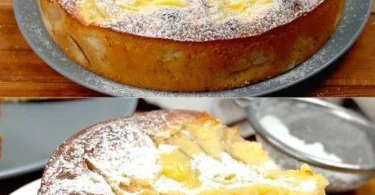 Schweizer Apfelkuchen mit Pudding auf einem Teller serviert