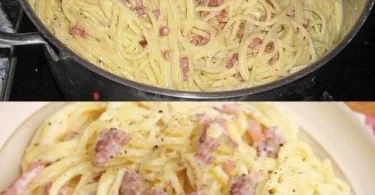 Spaghetti Carbonara im Südtiroler Stil mit frischen Zutaten serviert