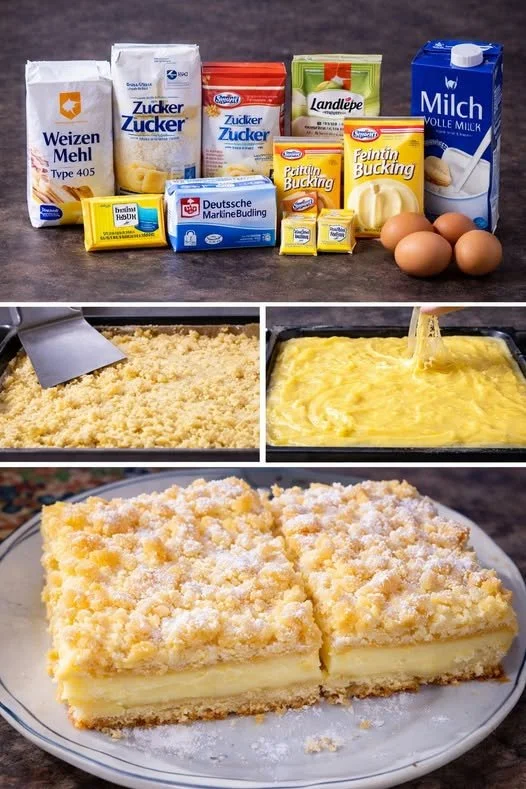Streuselkuchen vom Blech mit knusprigen Streuseln und saftigem Teig