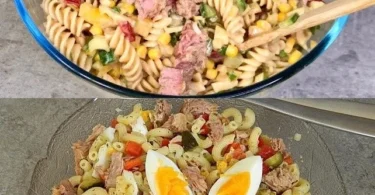 Leckerer Thunfisch-Eiersalat mit frischen Zutaten auf einem Teller.