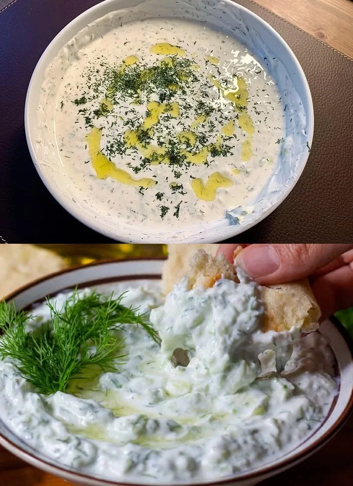 Original Tzatziki mit Joghurt, Gurken und Knoblauch zubereitet.