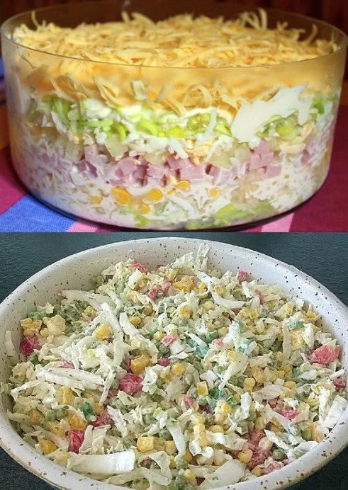 Übernacht-Salat in einer Schüssel, gesund und einfach zubereitet.