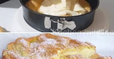 Leckere Vanille Pudding Schnitte auf einem Teller serviert