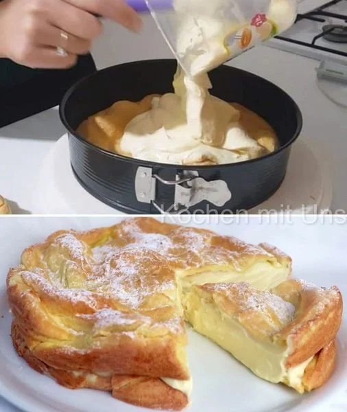 Leckere Vanille Pudding Schnitte auf einem Teller serviert