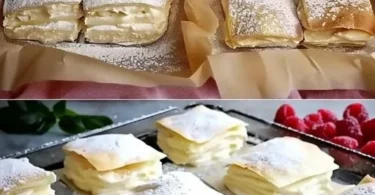 Vanillecreme Pudding in knusprigem Blätterteig serviert