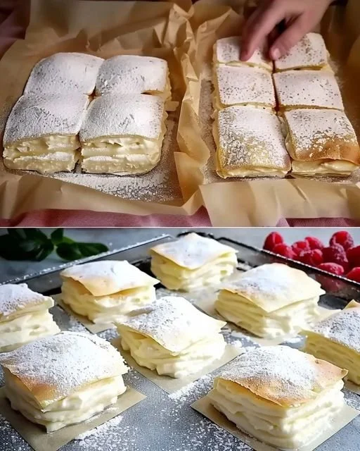 Vanillecreme Pudding in knusprigem Blätterteig serviert