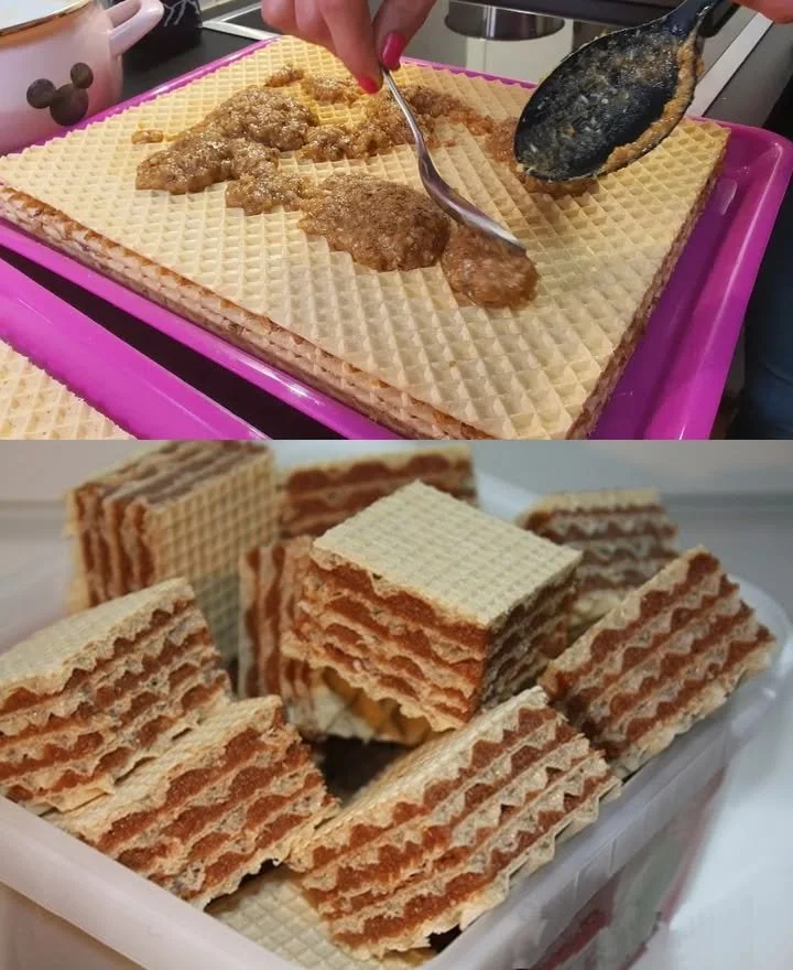 Waffeln mit Halva-Füllung auf einem Teller serviert