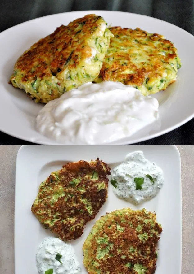 Leckere Zucchini Feta Patties auf einem Teller serviert