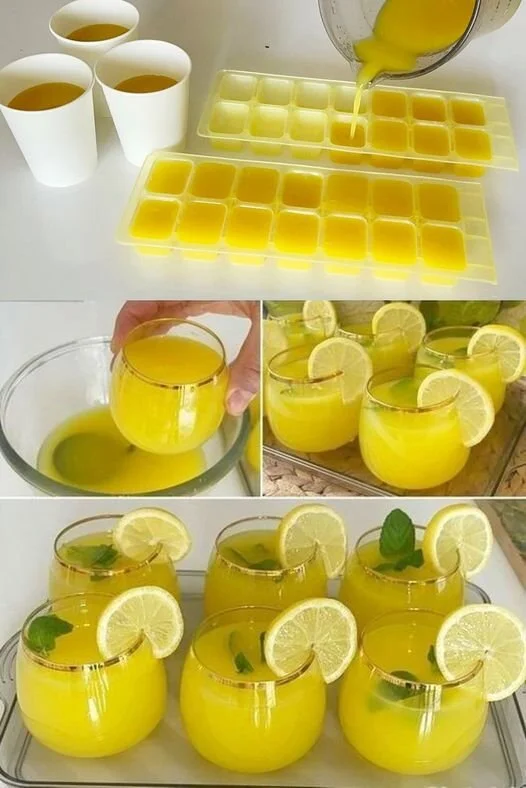 Zuckerfreie Zitronenlimonade mit Zitroneneiswürfeln in einem Glas