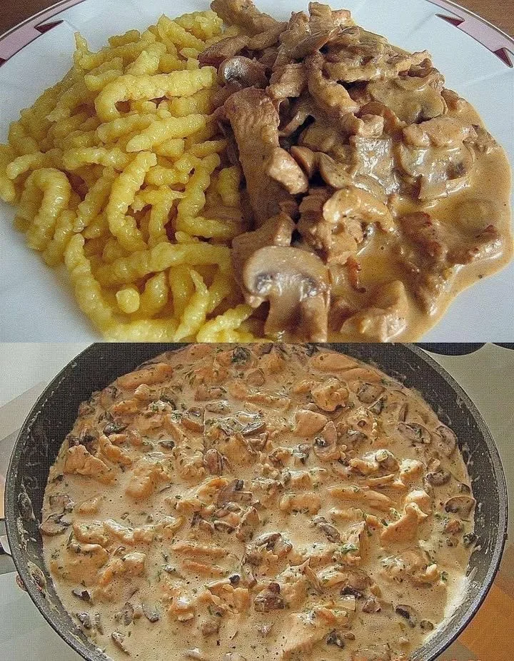 Zürcher Geschnetzeltes – saftiges Kalbfleisch in einer cremigen Sauce serviert