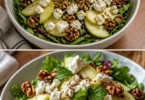 Apfel-Walnuss-Feta-Salat mit frischen Äpfeln, Walnüssen und Feta-Käse.