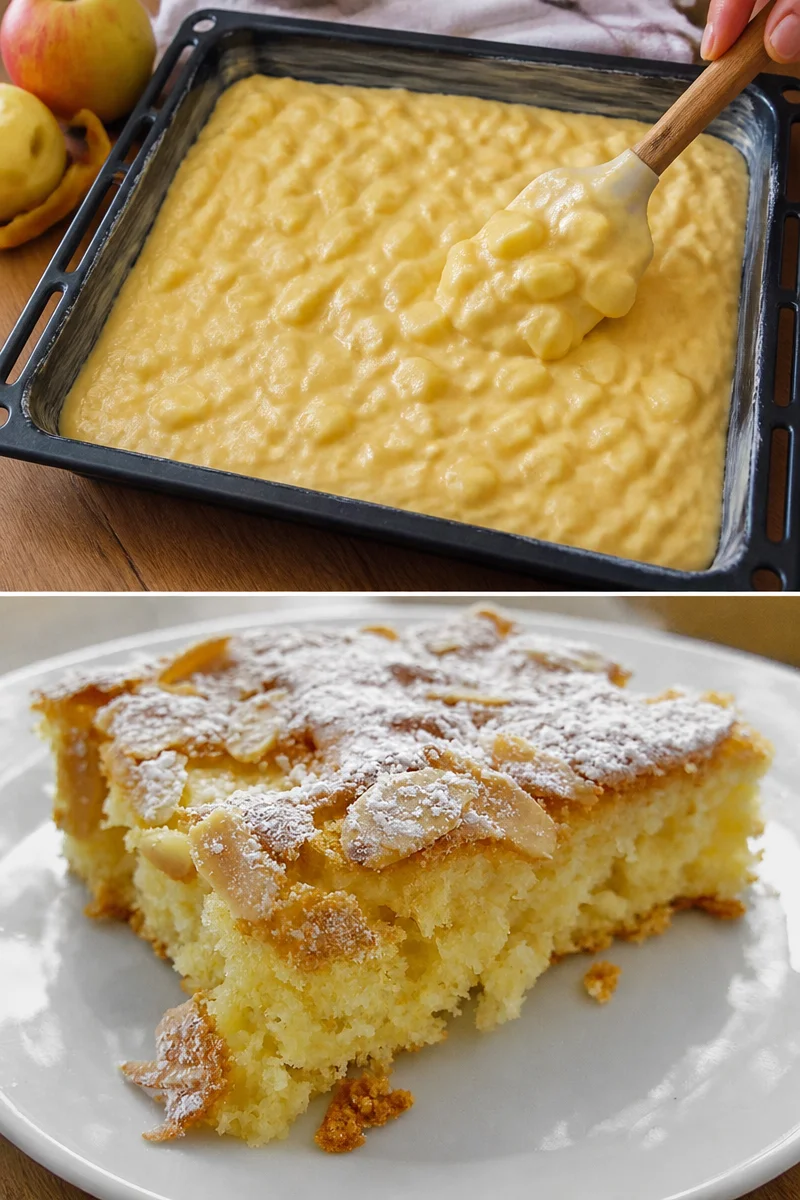 Leckerer Apfelkuchen vom Blech mit frischen Äpfeln und Zimt