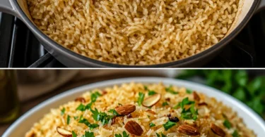 Ein Teller Arabischer Reis mit frischem Gemüse und Gewürzen.