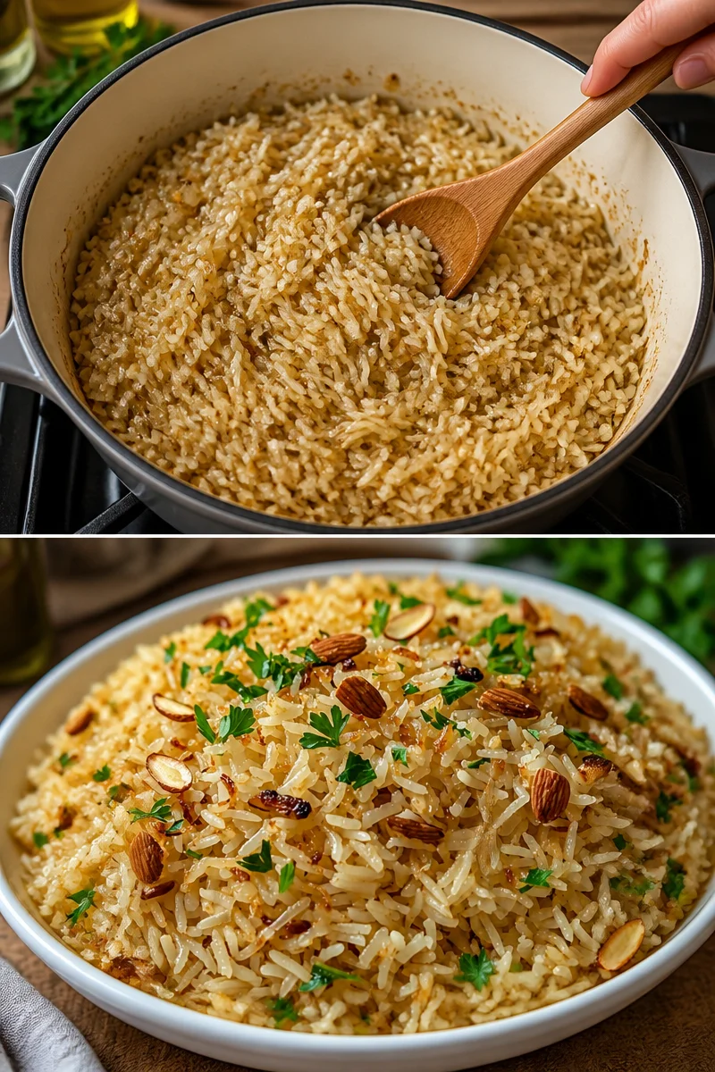 Ein Teller Arabischer Reis mit frischem Gemüse und Gewürzen.
