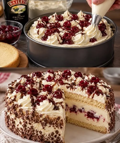 Baileys Mascarpone Torte in einer 24 cm Springform, verziert mit Schokolade