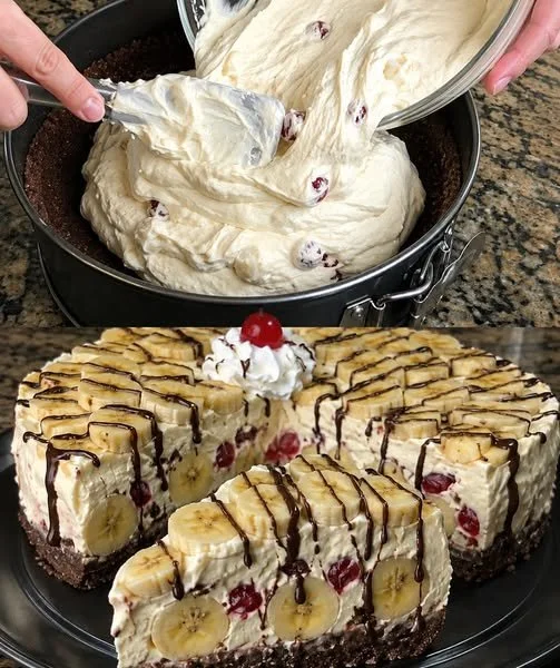 Banana Split Kasekuchen ohne Backen in 15 Minuten, lecker und schnell zubereitet