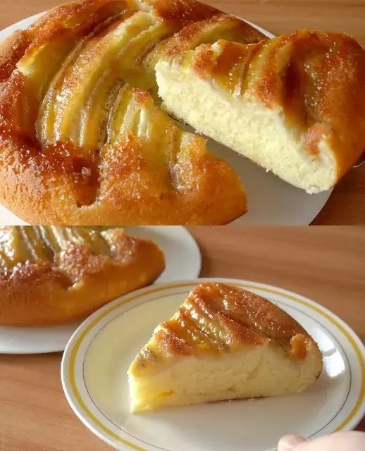 Bananenkuchen ohne Ofen auf einem Teller serviert