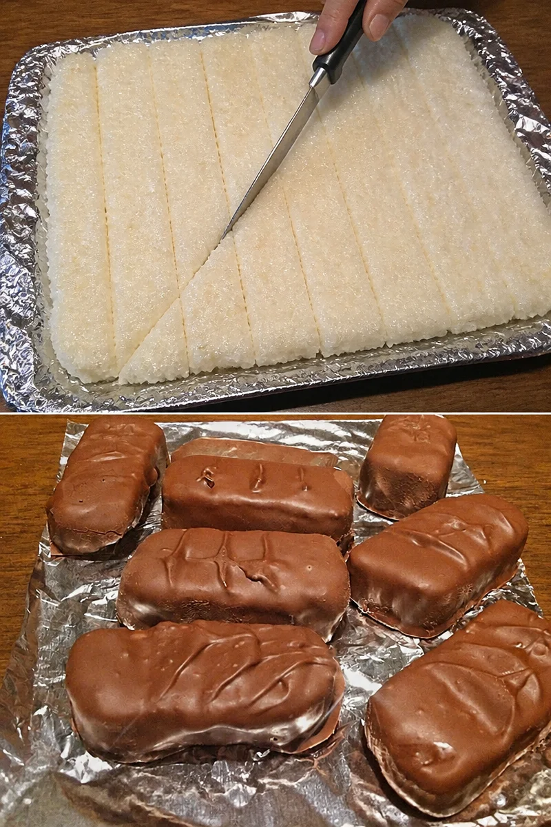 Bounty Riegel aus Schokolade und Kokosnuss