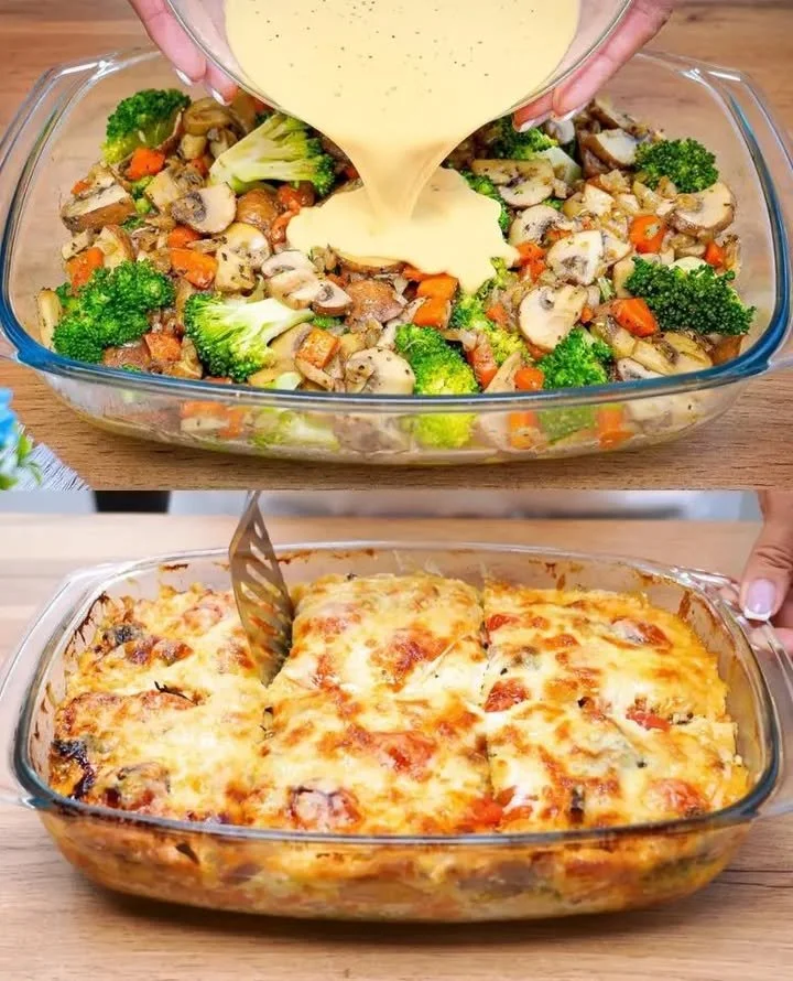 Leckerer Brokkoli-Kartoffel-Auflauf frisch aus dem Ofen