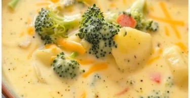 Schale mit Brokkoli Kartoffel Suppe mit Käse
