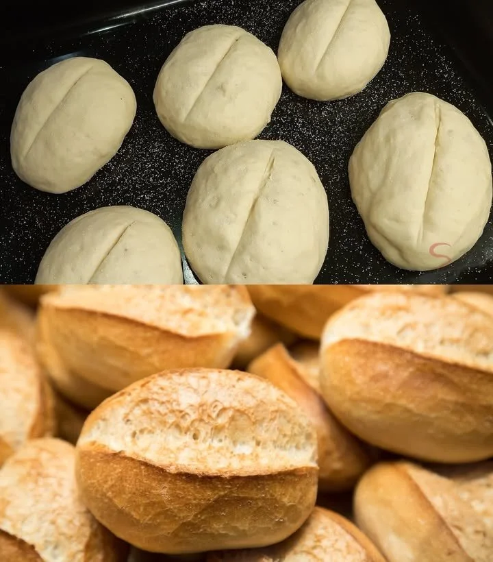 Frische Brötchen auf einem Holzbrett