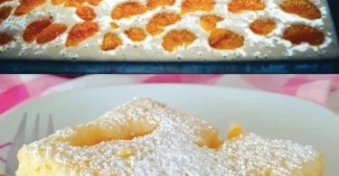 Saftiger Buttermilchkuchen serviert auf einem Holzbrett