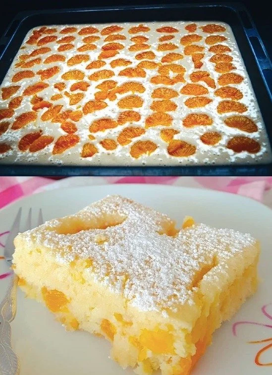 Saftiger Buttermilchkuchen serviert auf einem Holzbrett