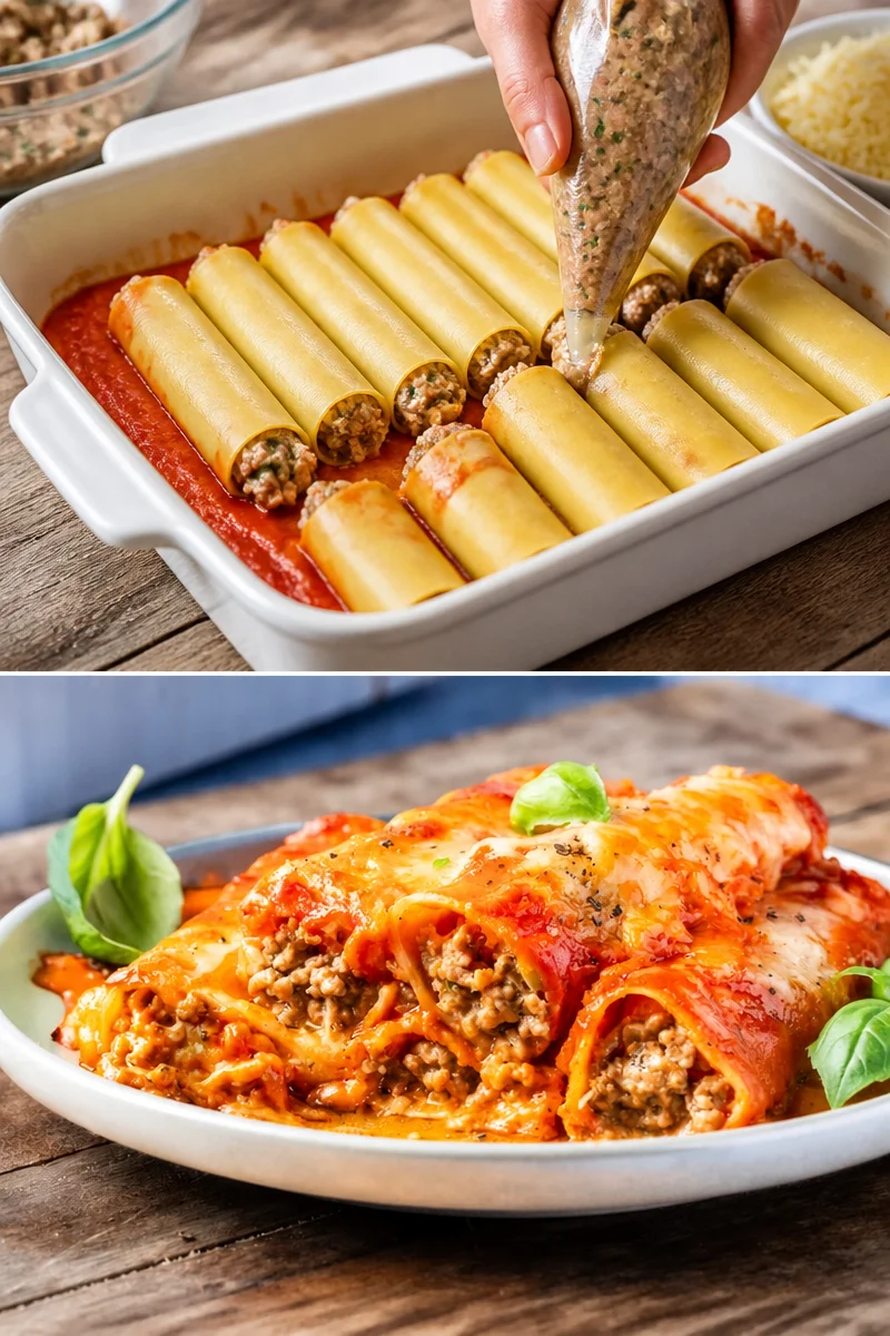Leckere Cannelloni mit Hackfleisch aus frischen Zutaten zubereitet