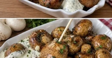 Leckere Champignons wie vom Jahrmarkt, frisch zubereitet und serviert.